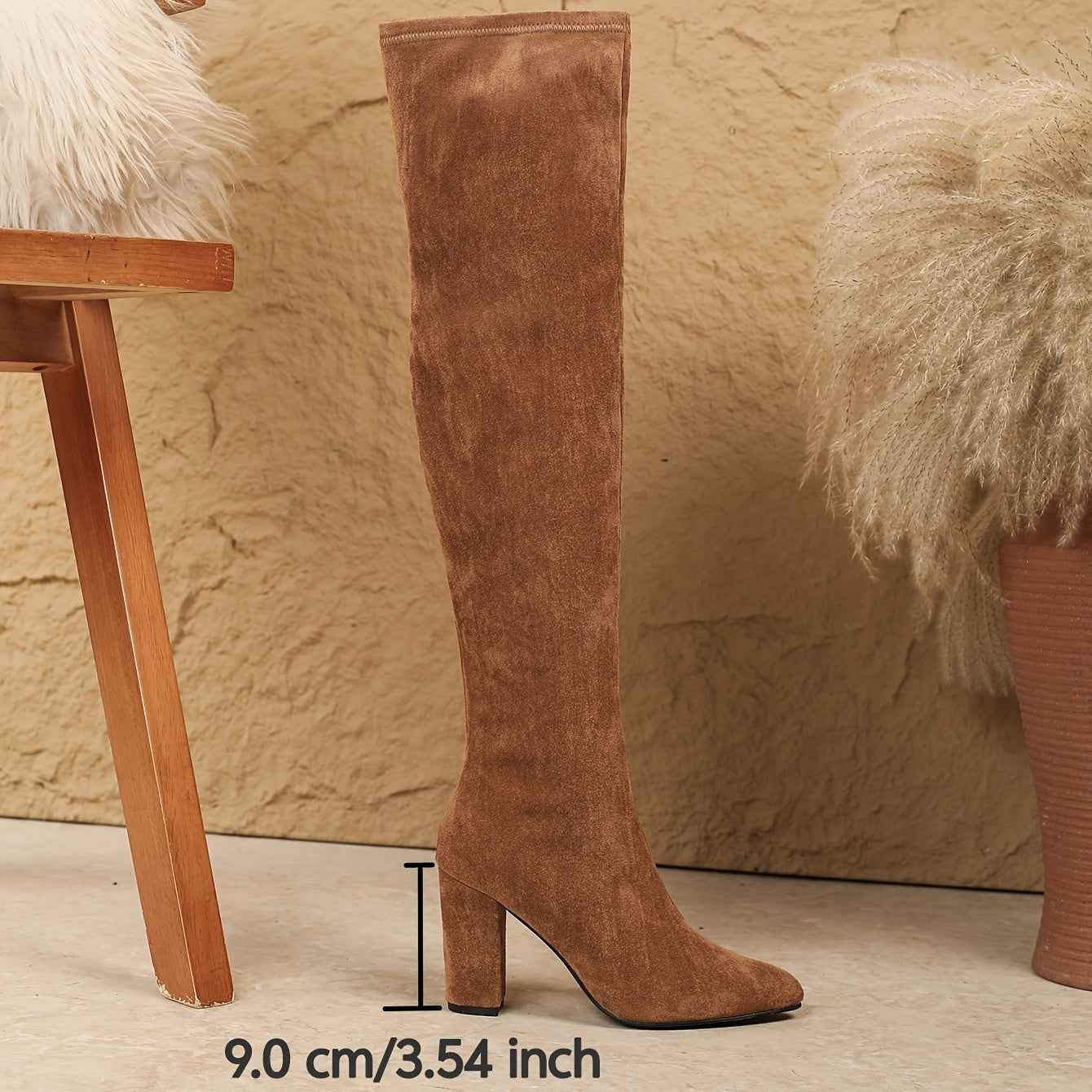 Brown Velvet Suedelike Over-the-Knee Boots