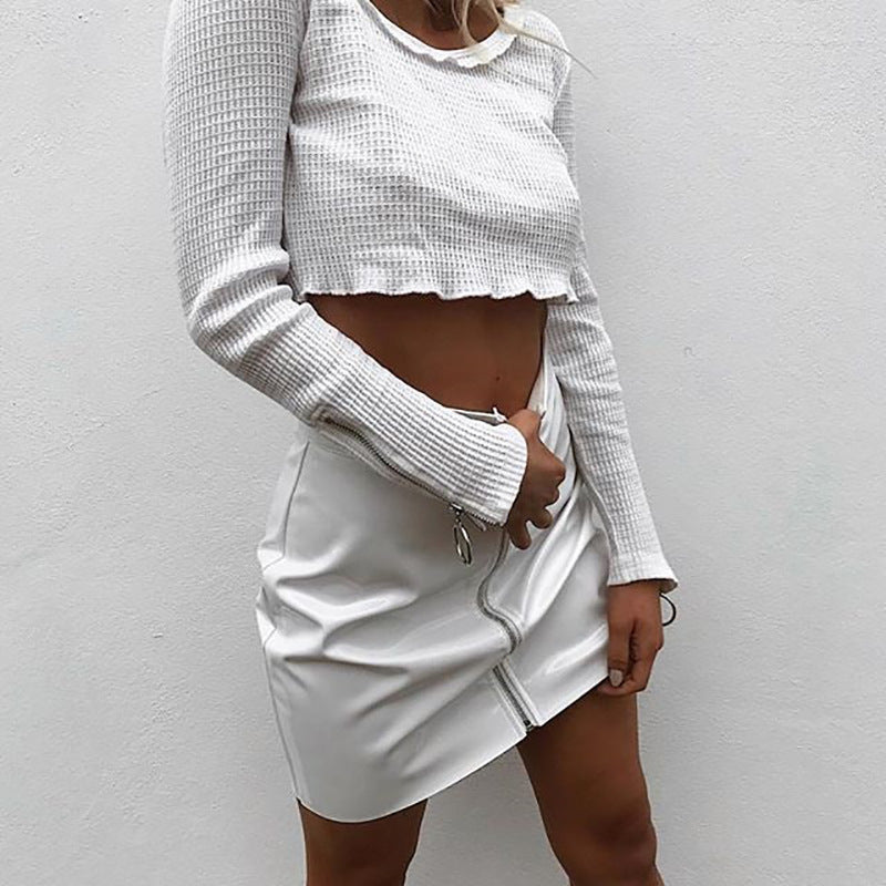 Faux Patent Leather Zip Skirt