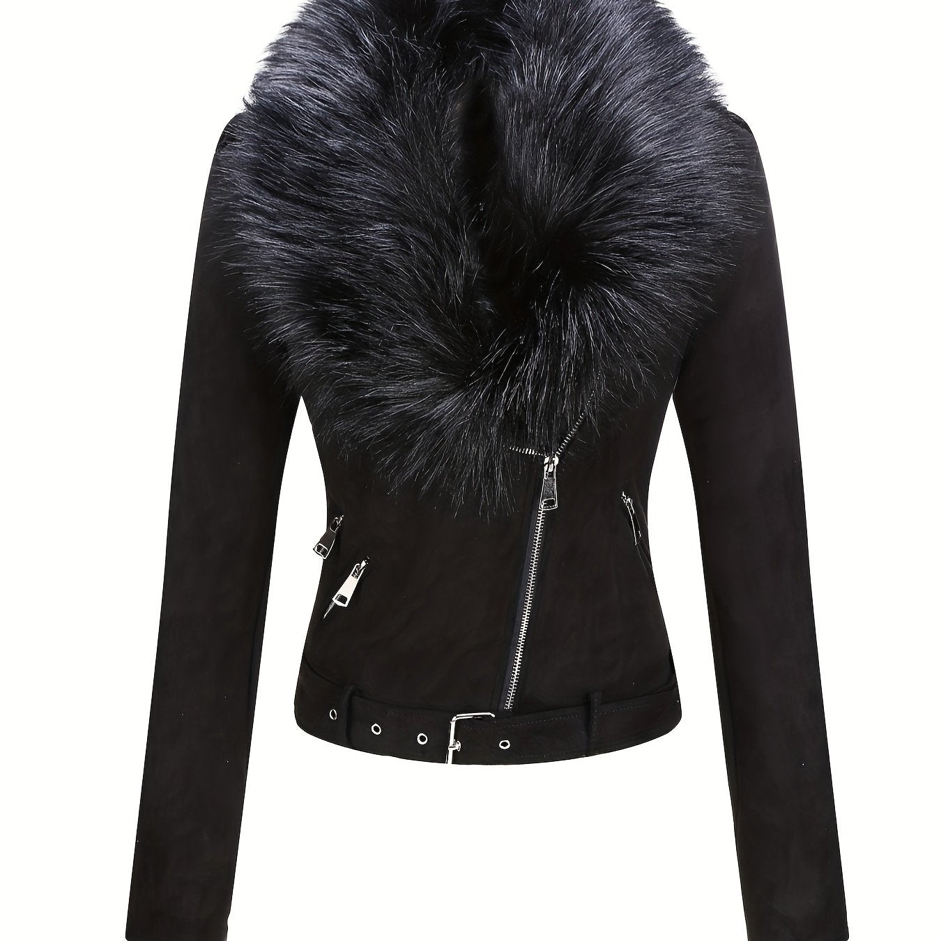 Faux Suede Short Jacket with Faux Fur Collar