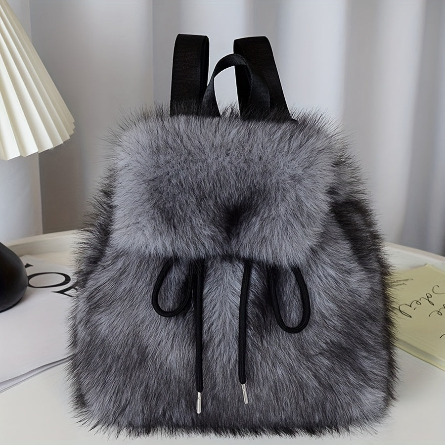 Plush Faux Fur Backpack with Adjustable Drawstring Closure