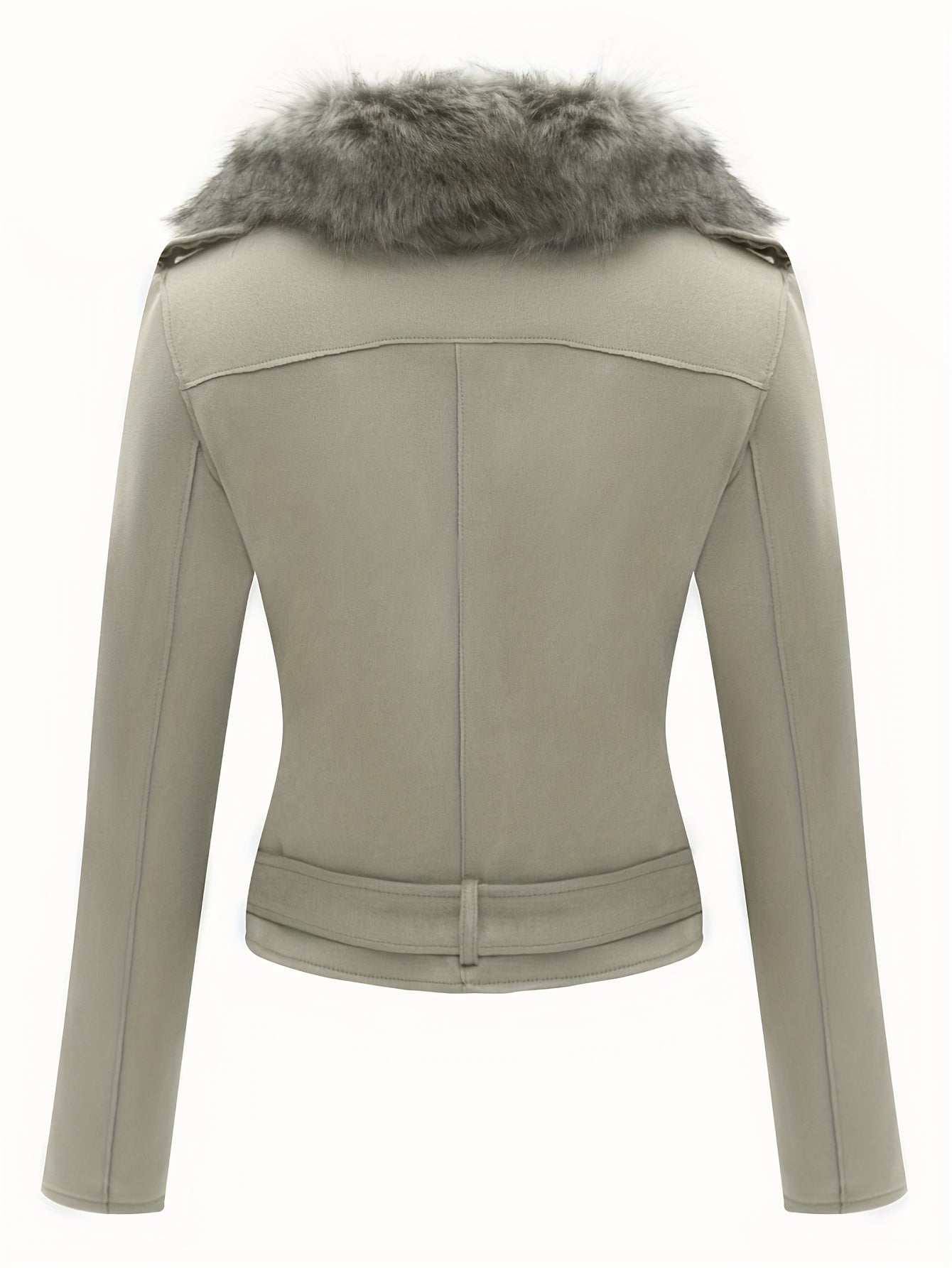 Faux Suede Short Jacket with Faux Fur Collar