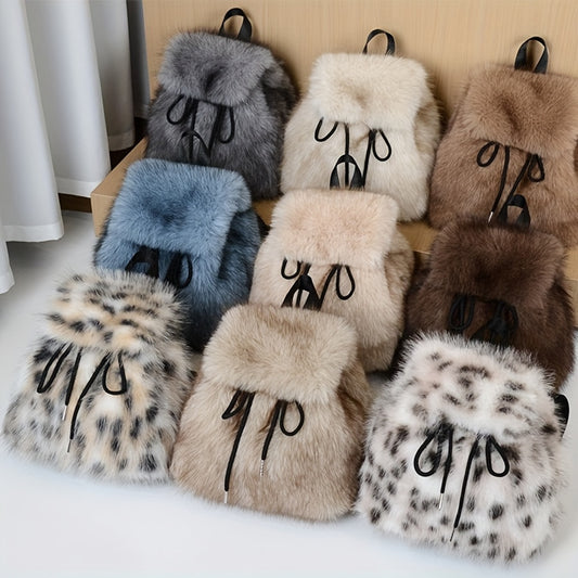 Plush Faux Fur Backpack with Adjustable Drawstring Closure