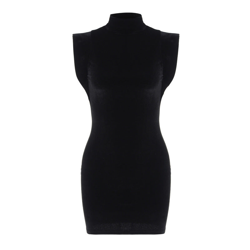 Faux Suede Turtleneck Flounce Sleeve Sheath Dress
