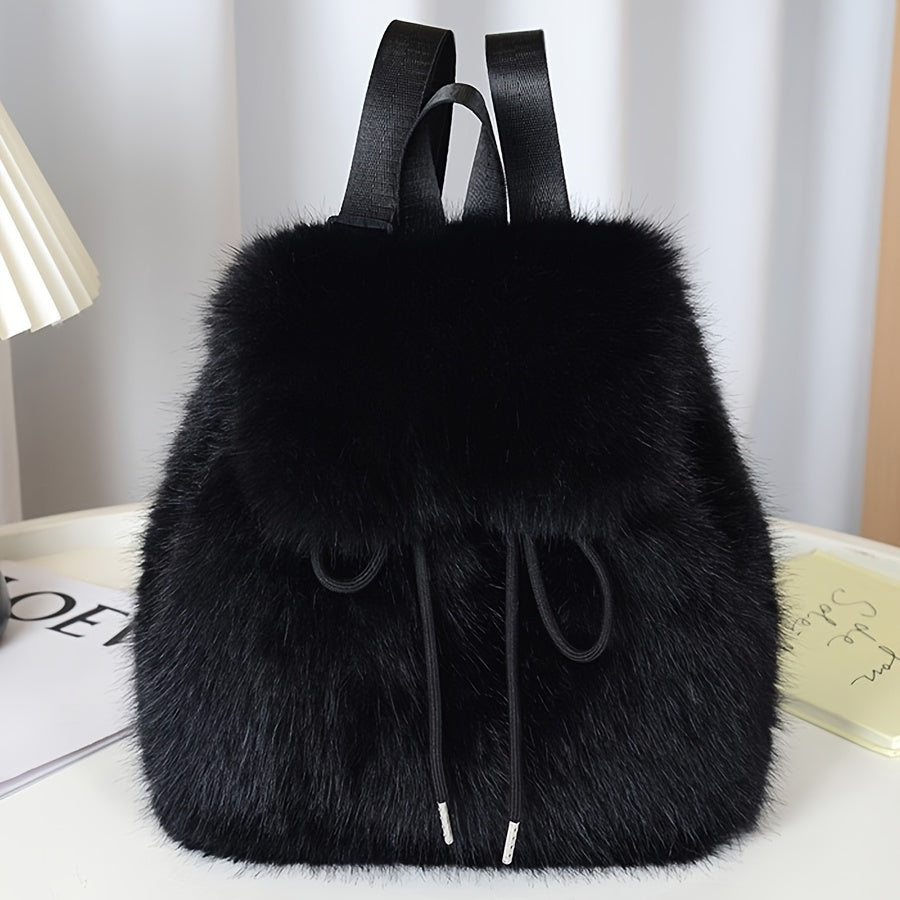 Plush Faux Fur Backpack with Adjustable Drawstring Closure
