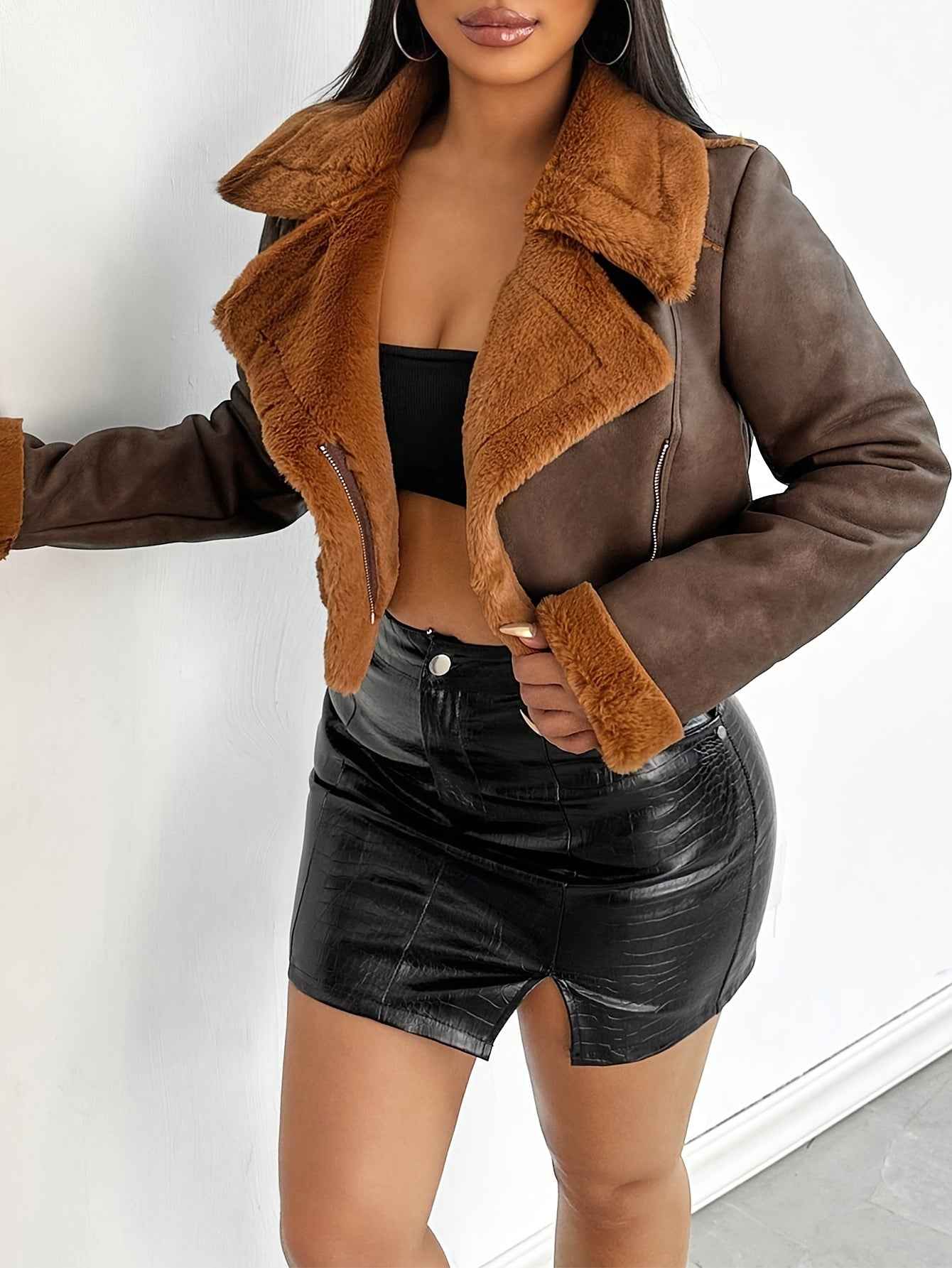 Leopard Print Cropped Jacket With Teddy Lining