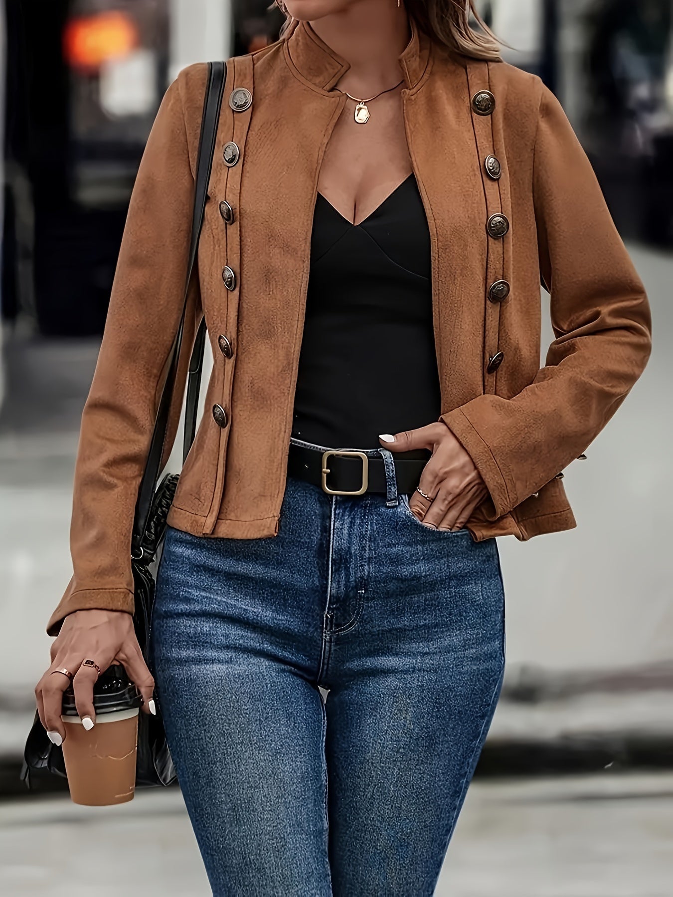 Elegant Brown or Black Faux Suede Jacket