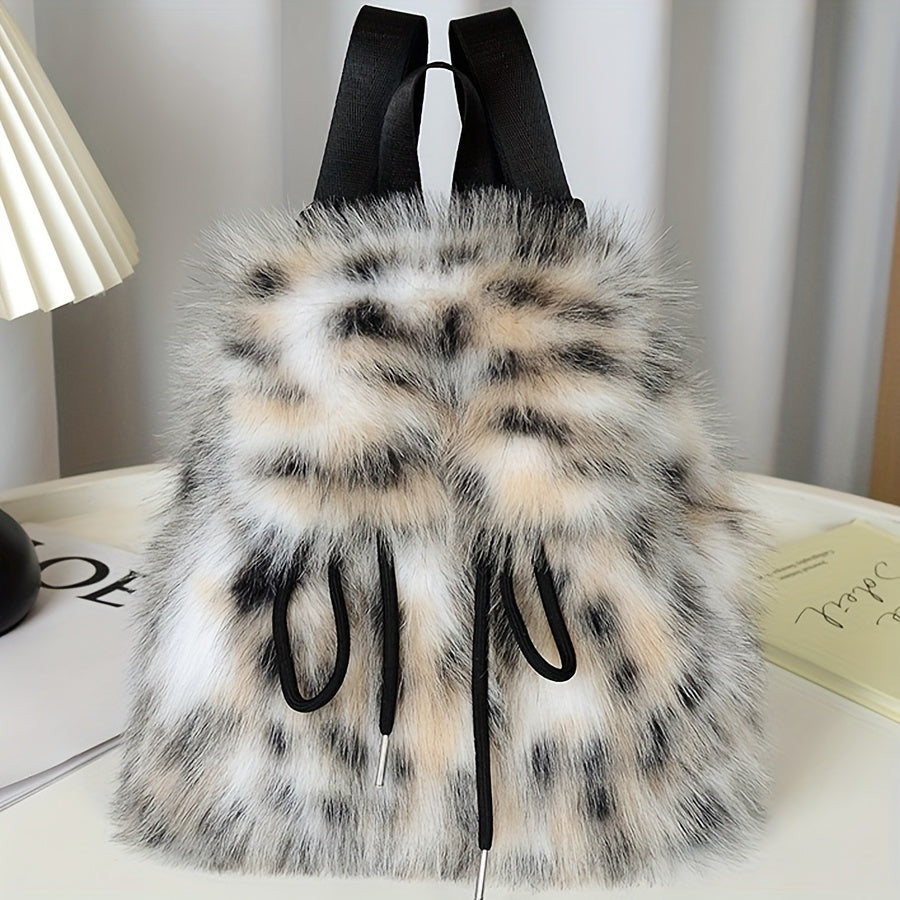 Plush Faux Fur Backpack with Adjustable Drawstring Closure