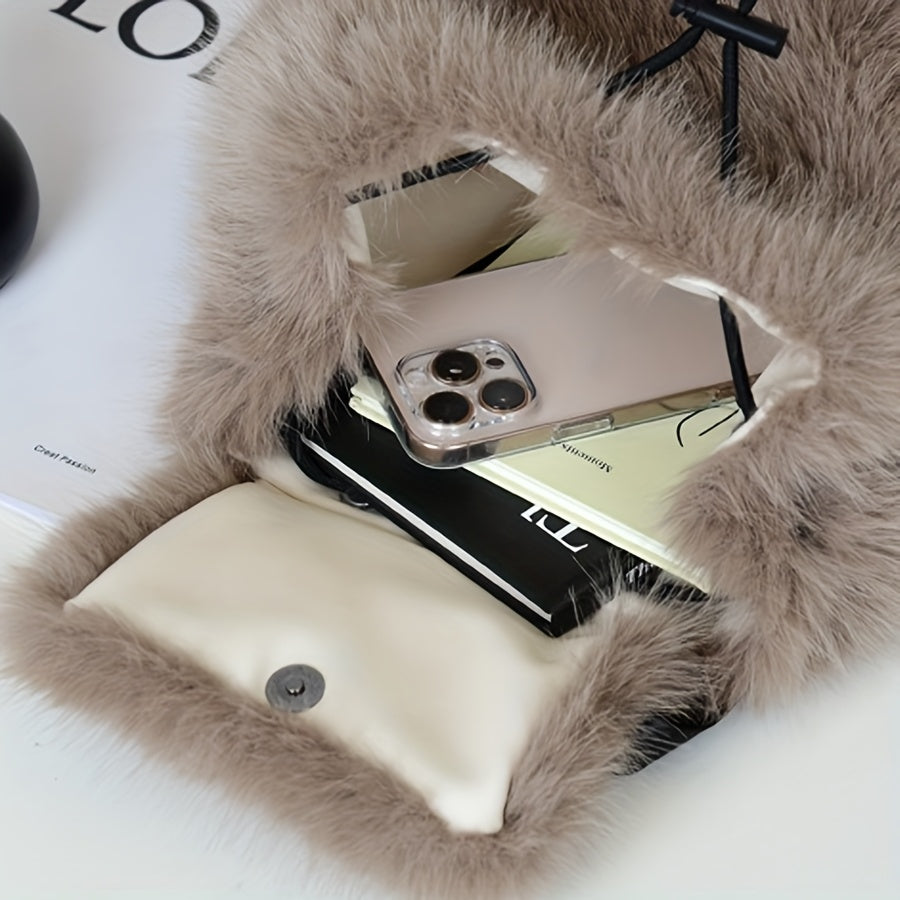 Plush Faux Fur Backpack with Adjustable Drawstring Closure