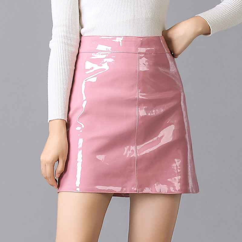 A- Line Patent Leather High Waist Skirt