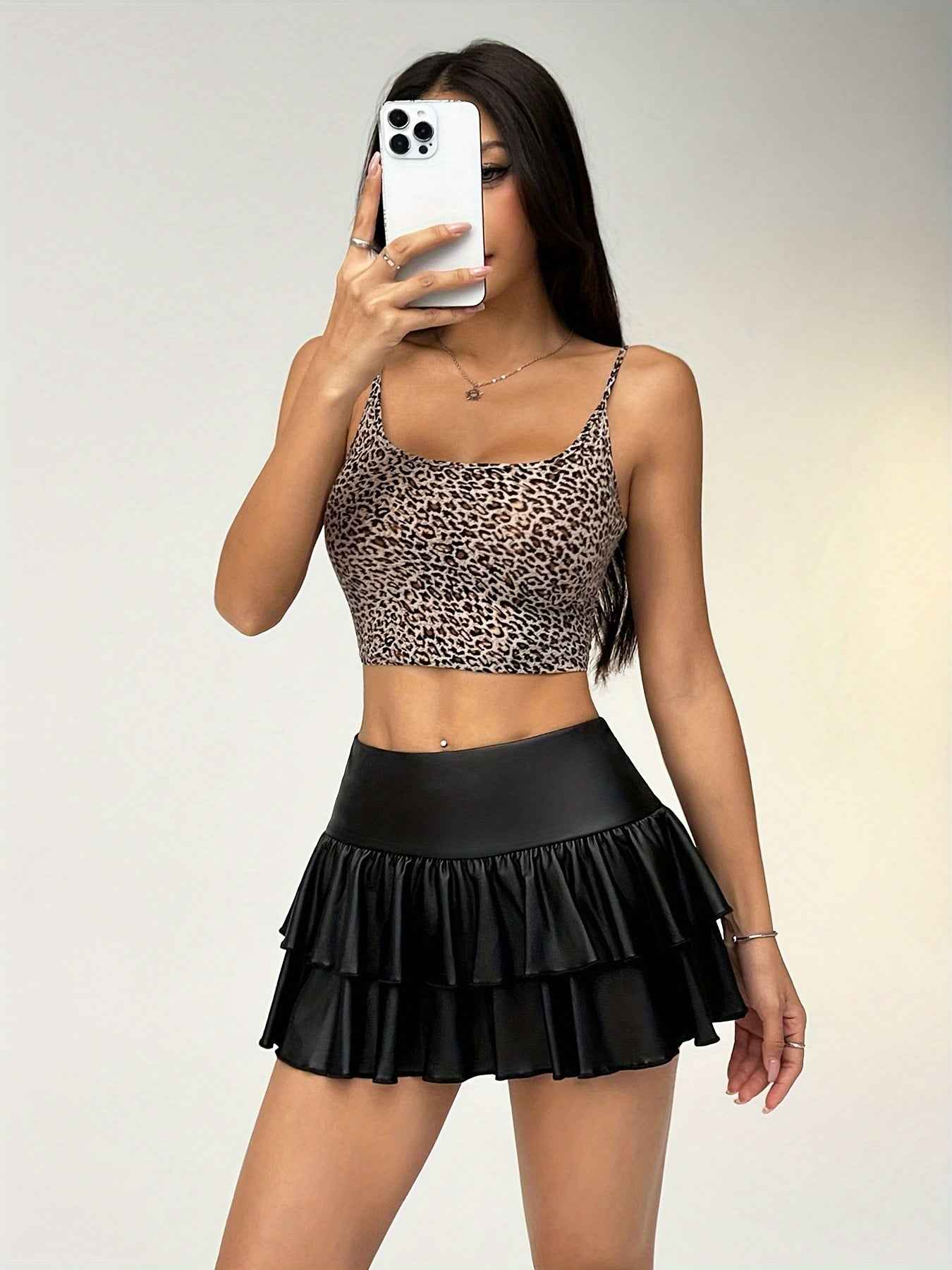 High-Waisted Ruched Design PU Skirt Shorts