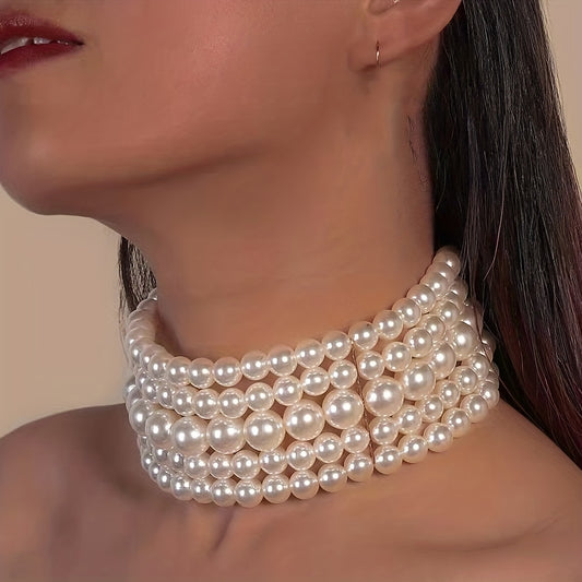 Multi-layer Full Faux Pearl Decor Choker