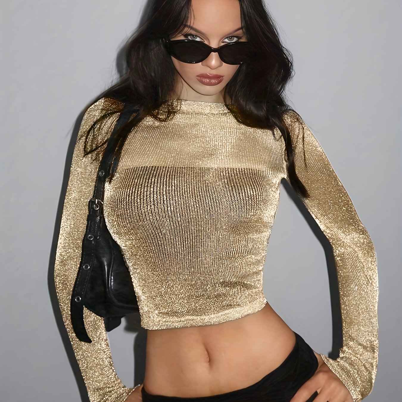 High Elasticity Semi-Sheer Long Sleeve Top