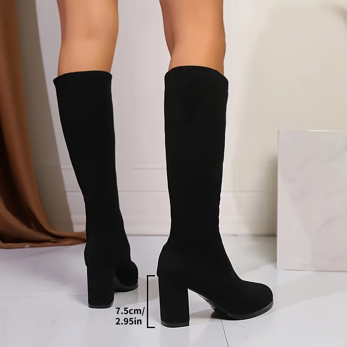 Faux Suede Chunky Heel Pull-On Over-the-Knee Boots