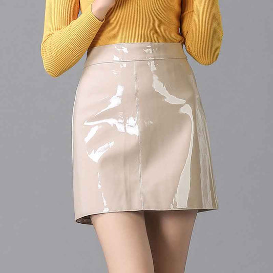 A- Line Patent Leather High Waist Skirt