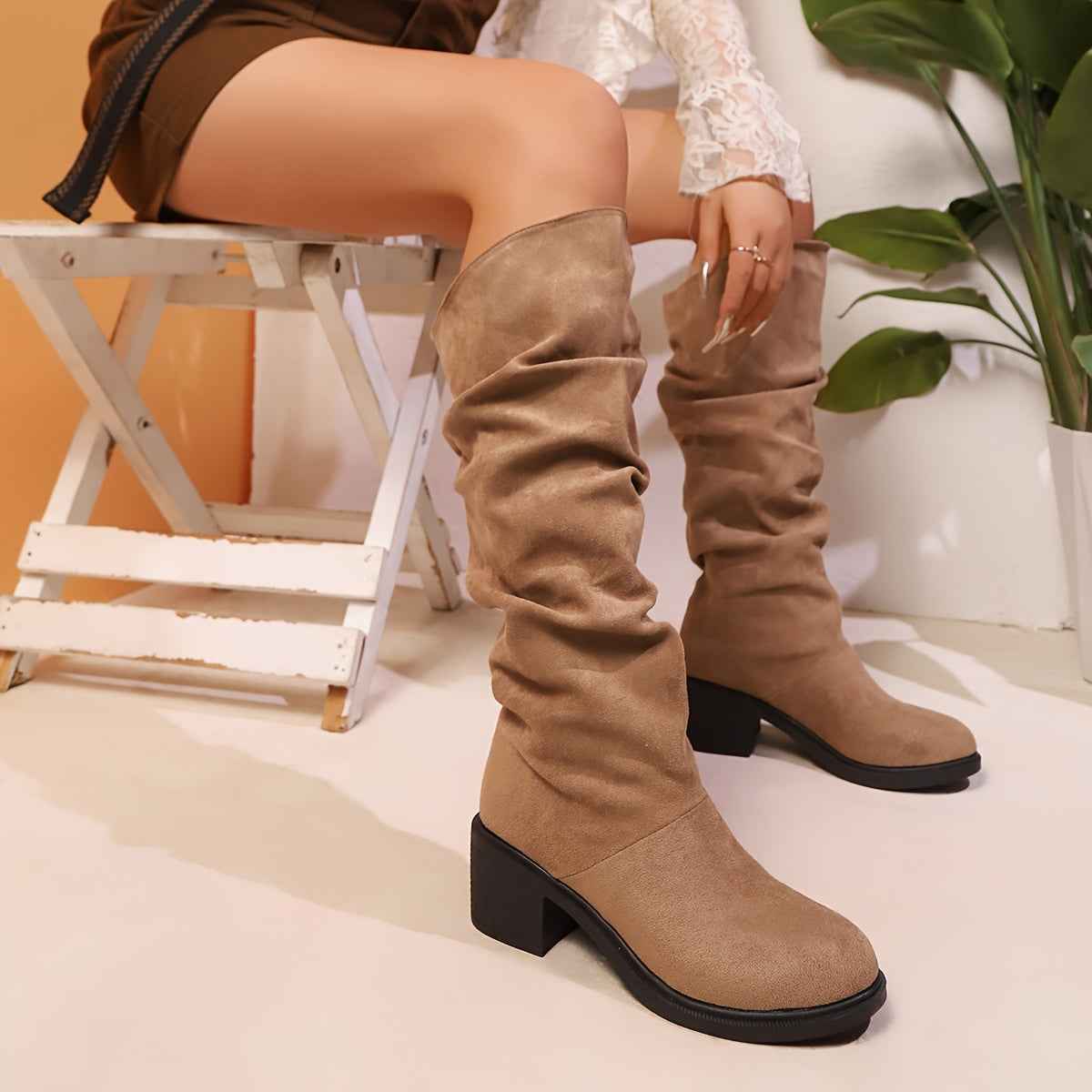 Faux Suede Mid-Calf Platform Boots – All-Season Comfort Edition