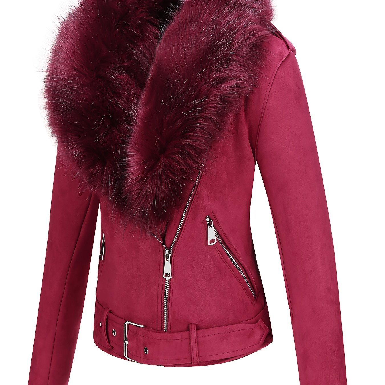 Faux Suede Short Jacket with Faux Fur Collar