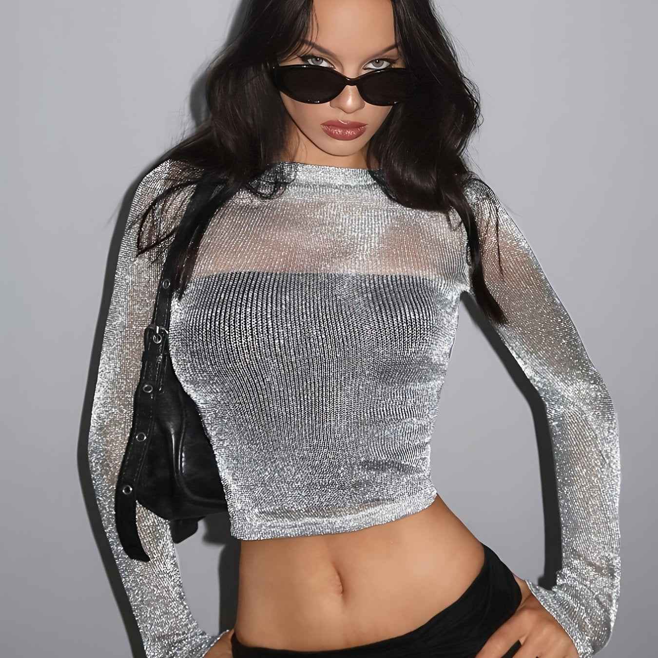 High Elasticity Semi-Sheer Long Sleeve Top
