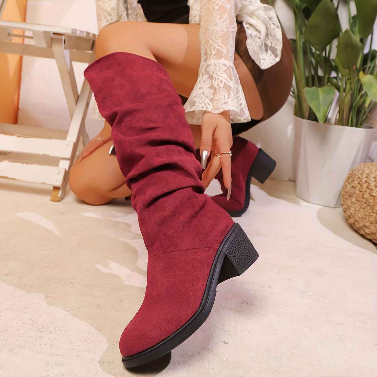 Faux Suede Mid-Calf Platform Boots – All-Season Comfort Edition