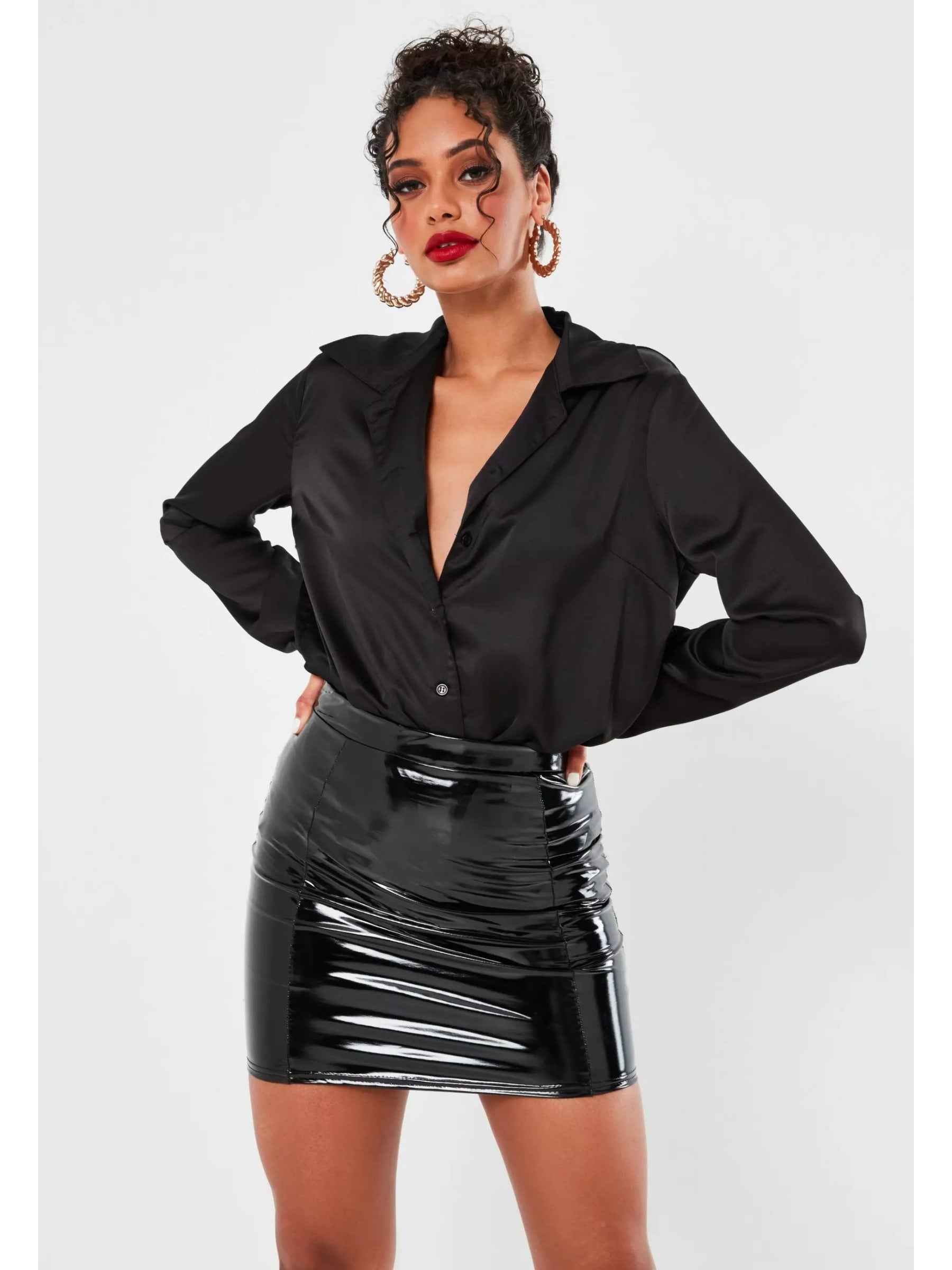 High-Waisted Shiny PU Leather Mini Skirt