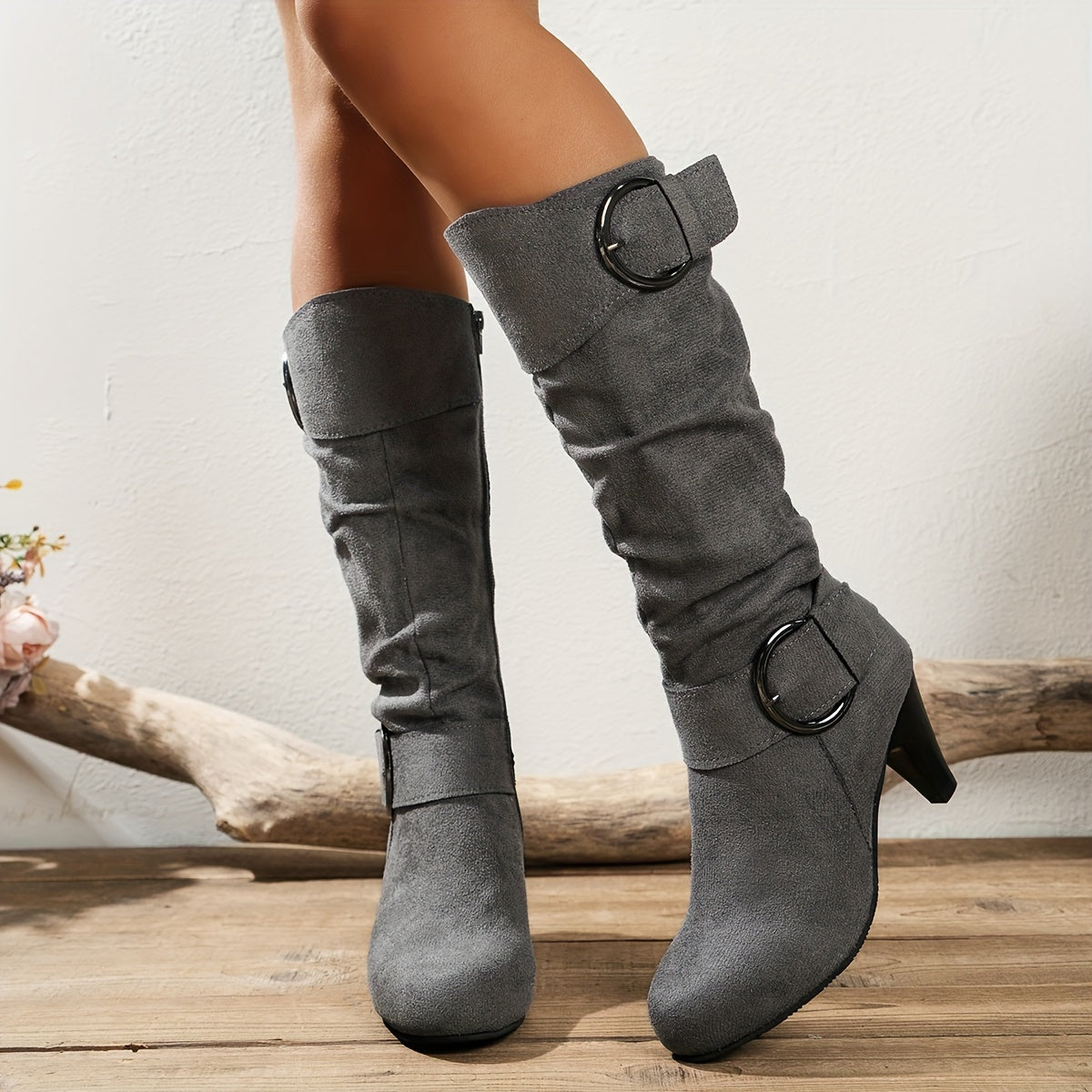Faux Suede Knee-High Boots