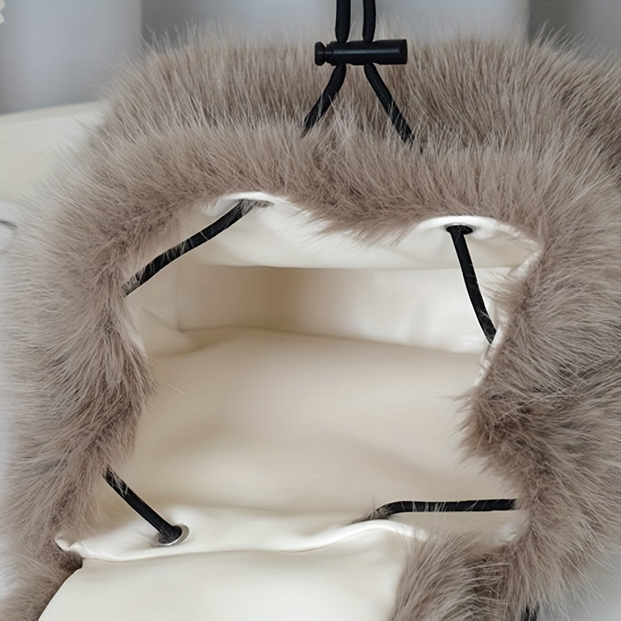 Plush Faux Fur Backpack with Adjustable Drawstring Closure