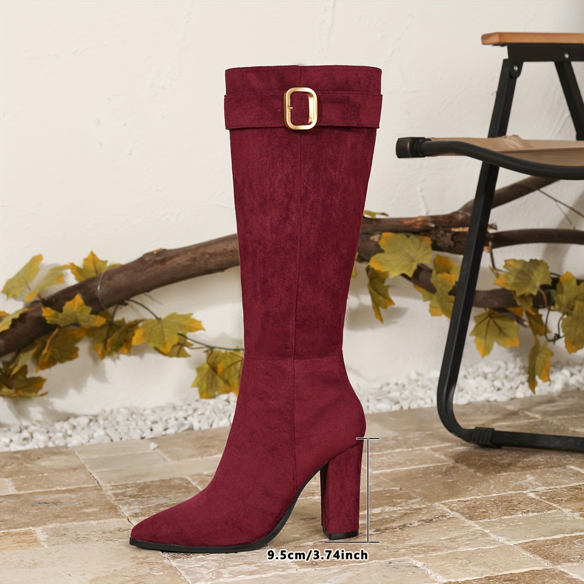 Crush on Burgundy – Faux Suede Knee Boots with Side Zip