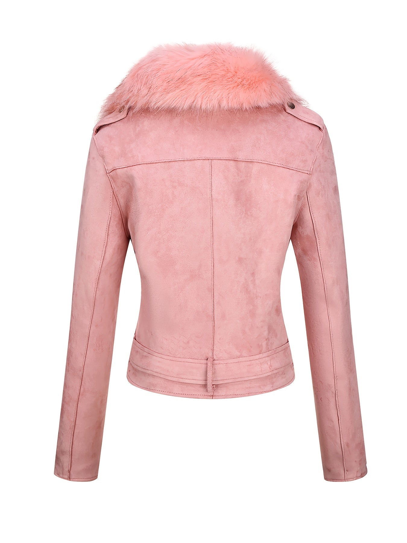 Faux Suede Short Jacket with Faux Fur Collar