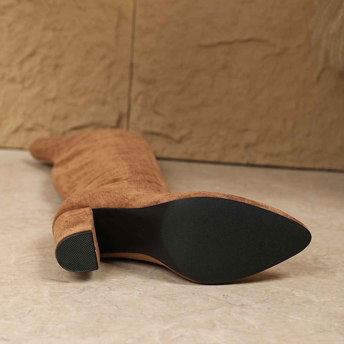 Brown Velvet Suedelike Over-the-Knee Boots