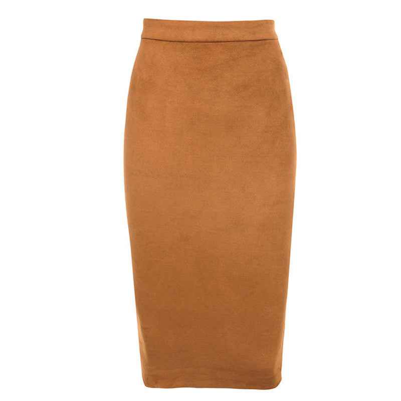 Faux Suede Mid-Length Pencil Skirt