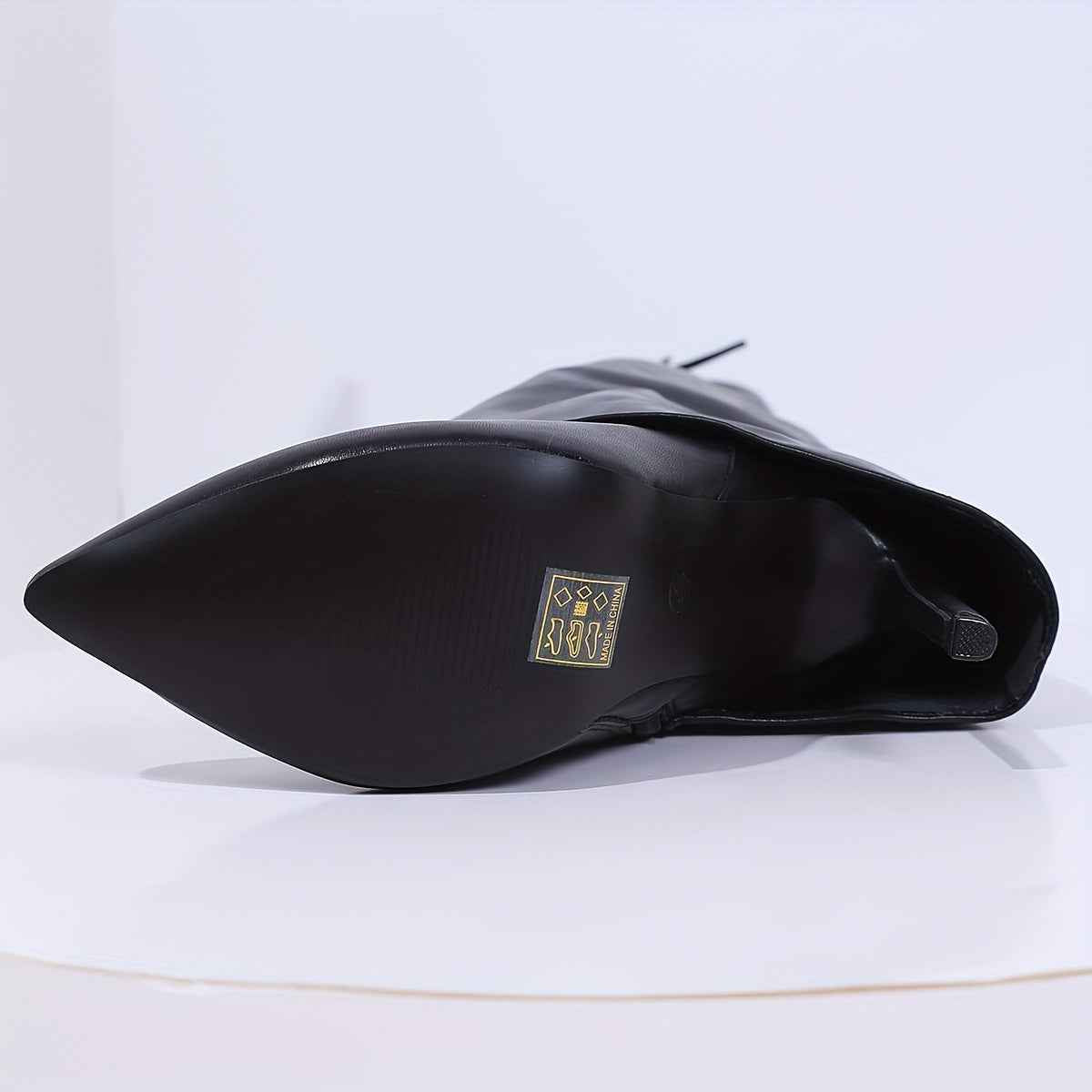 Faux Leather Pointed-Toe Stiletto Knee-High Boots