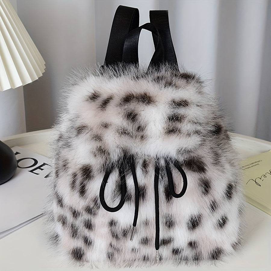 Plush Faux Fur Backpack with Adjustable Drawstring Closure