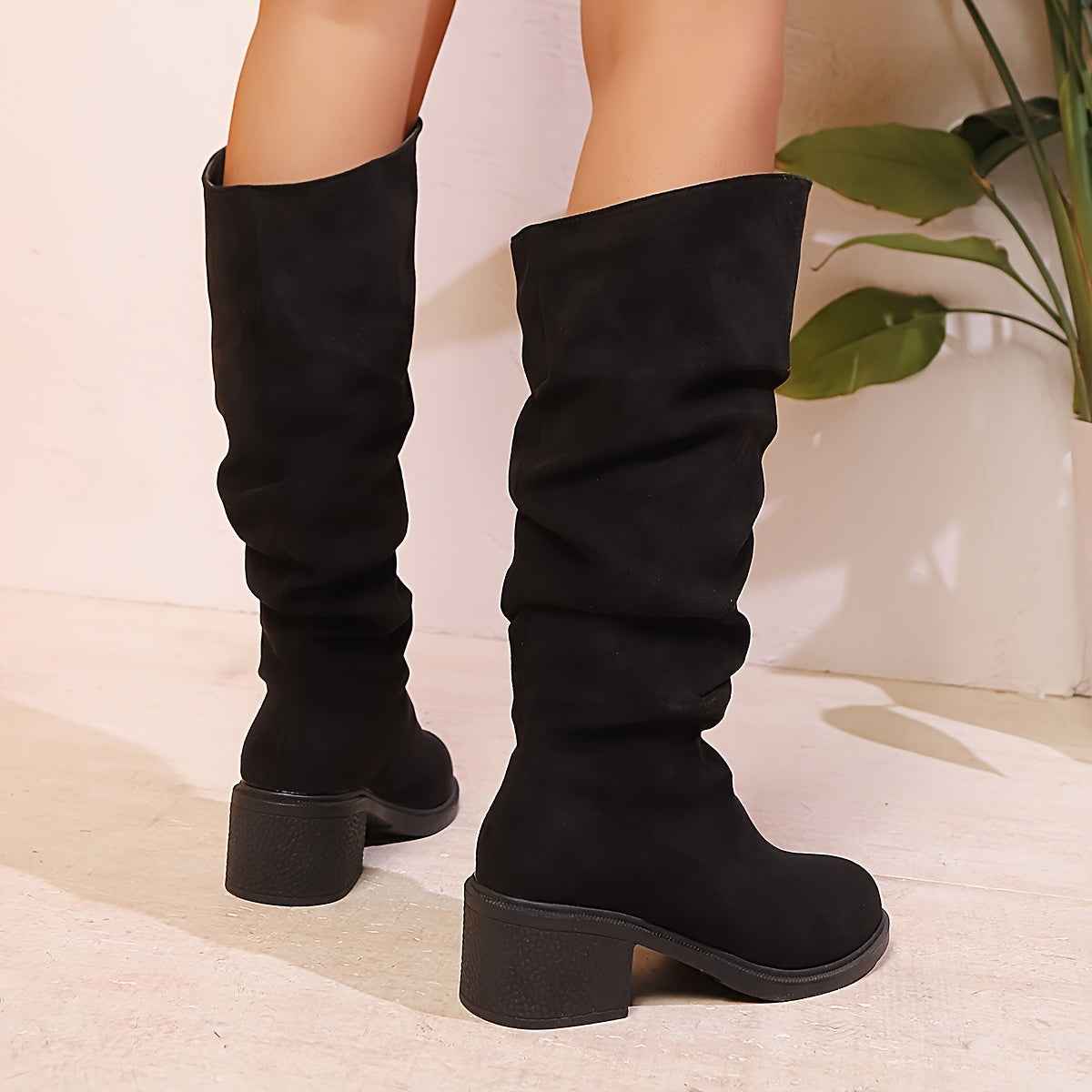 Faux Suede Mid-Calf Platform Boots – All-Season Comfort Edition