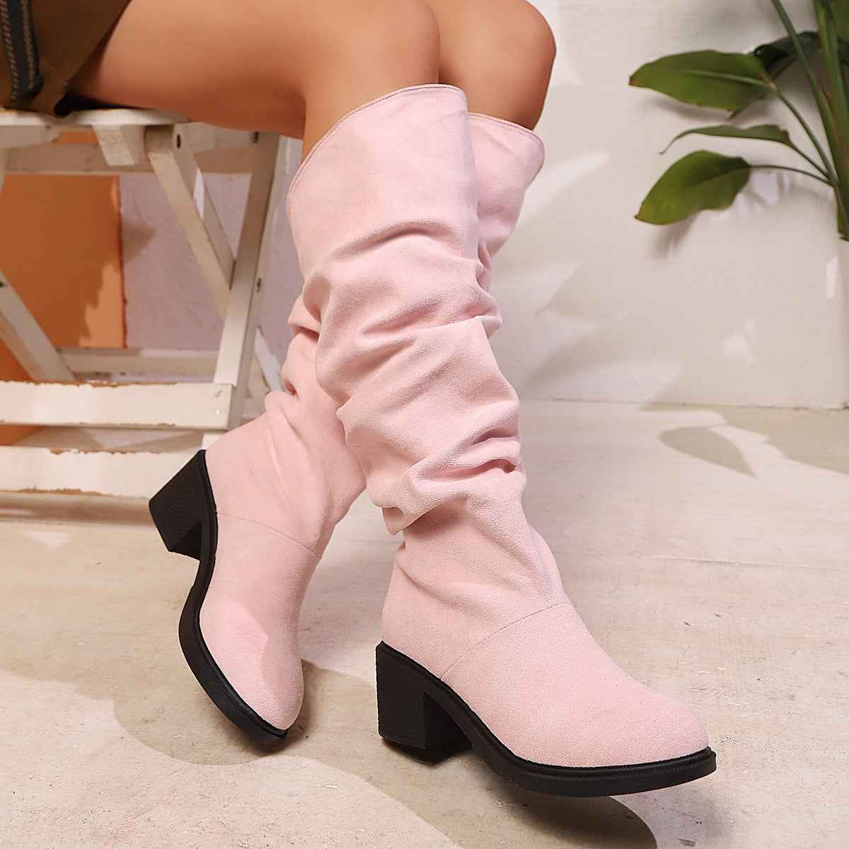 Faux Suede Mid-Calf Platform Boots – All-Season Comfort Edition