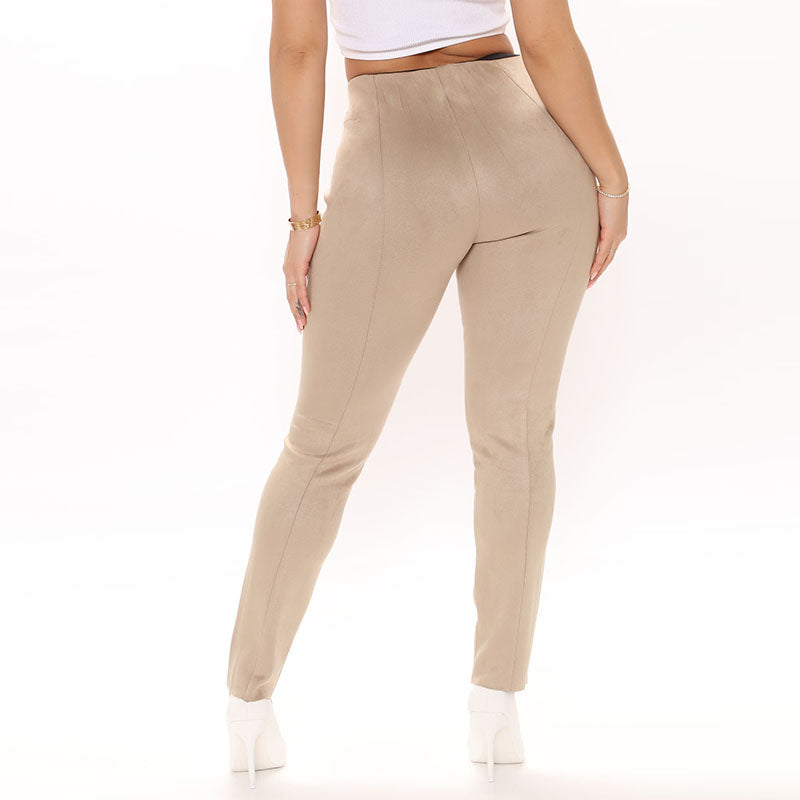 Plus Size Stretch High Waist  Faux Suede Leggings - Your Shiny Clothes