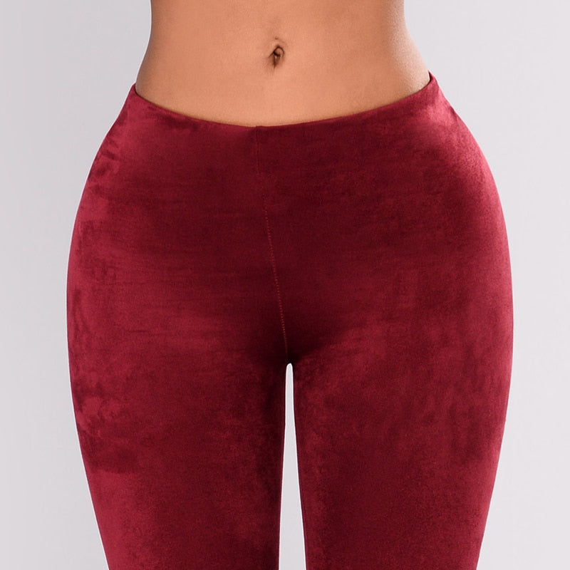 High Waist Burgundy Faux Suede Leather Leggings - Your Shiny Clothes