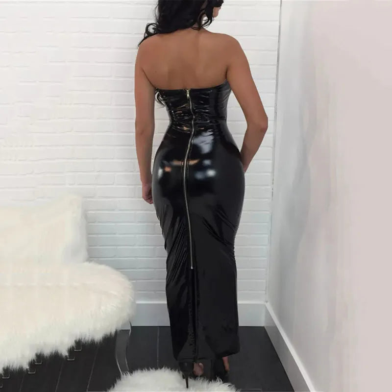Faux Leather Strapless Bodycon Dress - Your Shiny Clothes
