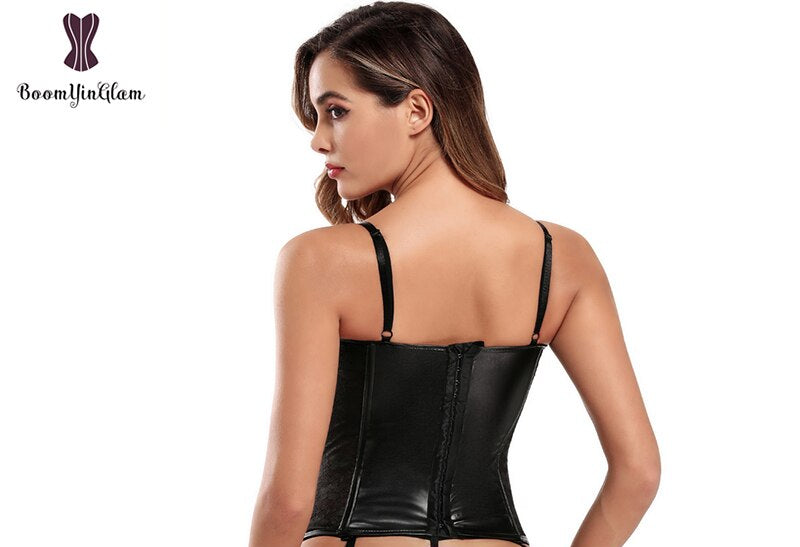 Faux Leather And Lace Corset Bustier - Your Shiny Clothes