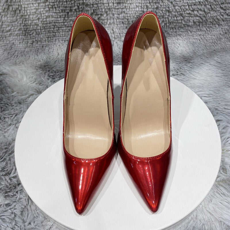 Laser Red Patent Leather 12 cm High Heel Stiletto's - Your Shiny Clothes