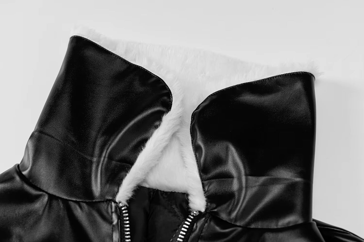 Cropped Faux Leather Jacket with Faux Fur Collar