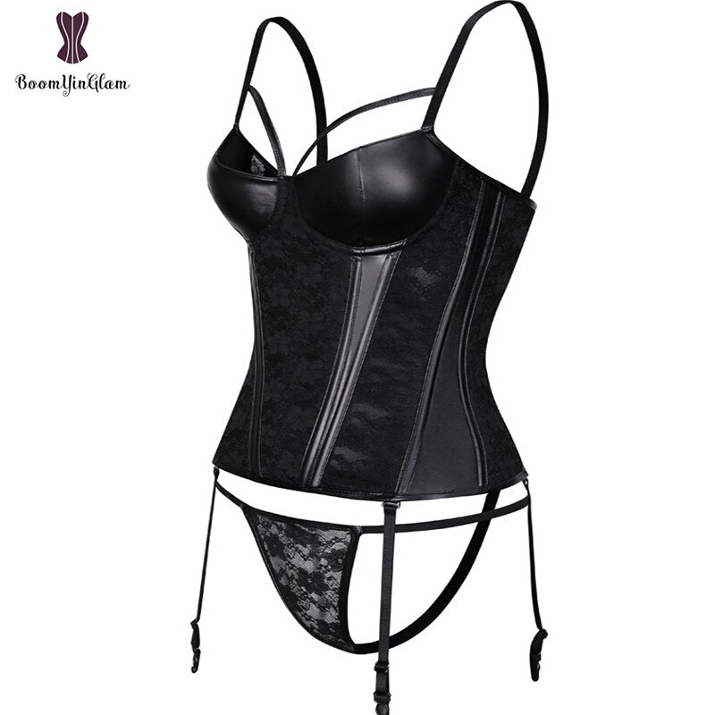 Faux Leather And Lace Corset Bustier - Your Shiny Clothes