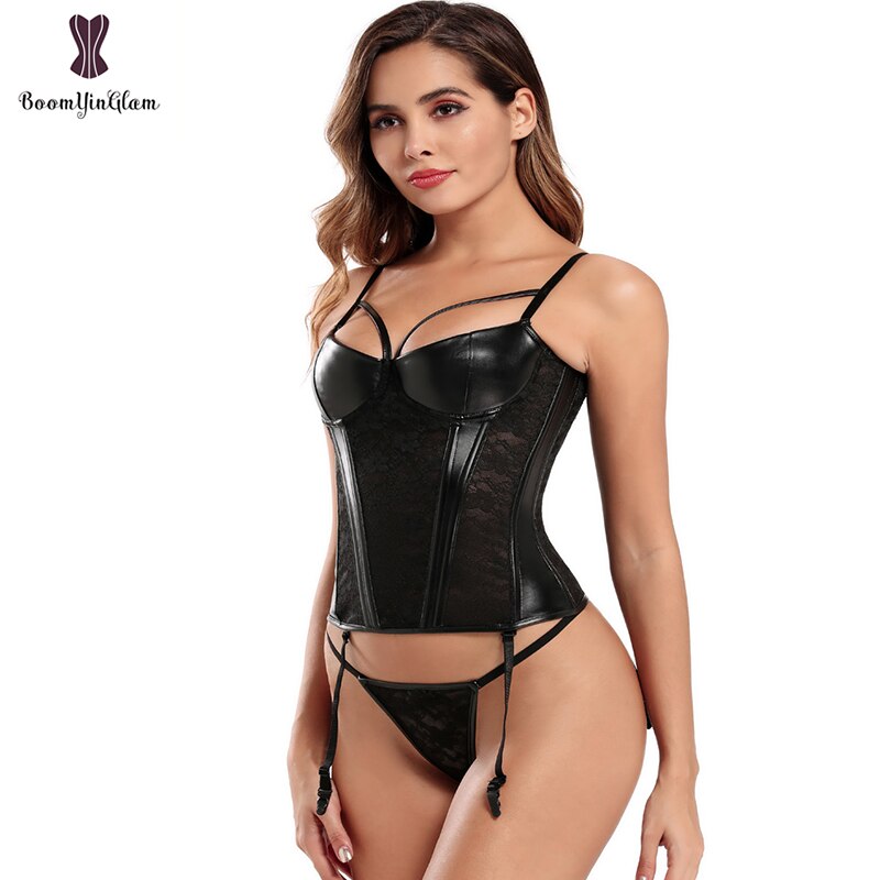 Faux Leather And Lace Corset Bustier - Your Shiny Clothes