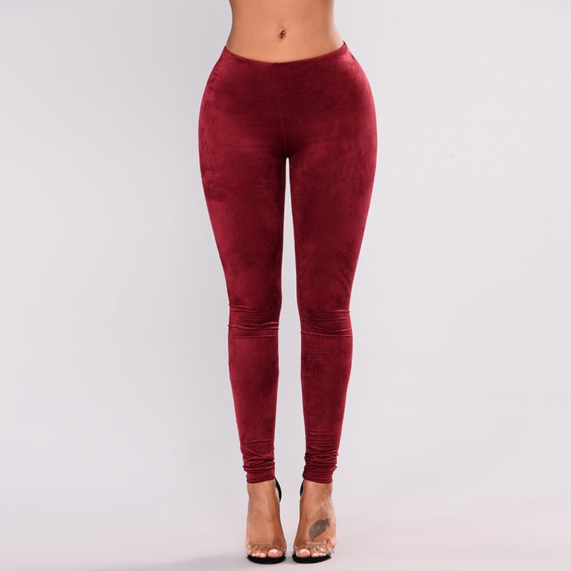 High Waist Burgundy Faux Suede Leather Leggings - Your Shiny Clothes