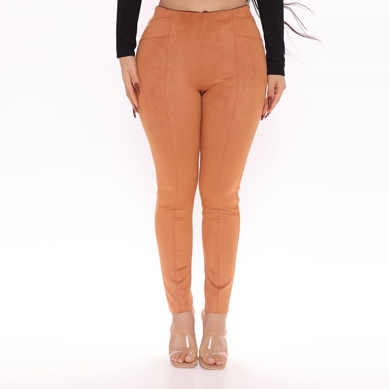 Plus Size Stretch High Waist  Faux Suede Leggings - Your Shiny Clothes