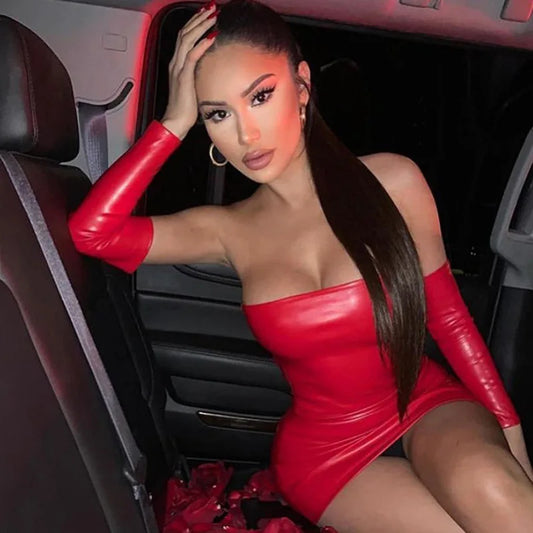 Wetlook Mini Dress With Gloves