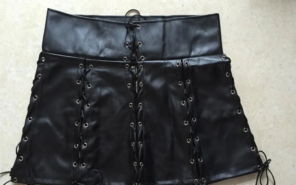 Black Lace Up PU Leather Skirt - Your Shiny Clothes