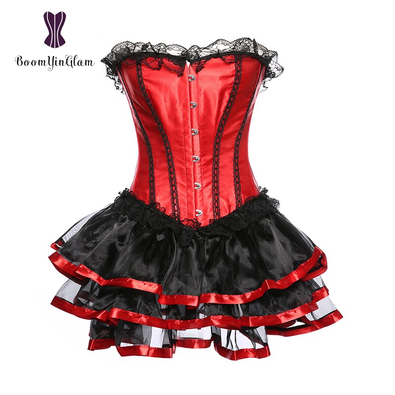 Red Satin And Lace Corset With Mini Skirt - Your Shiny Clothes