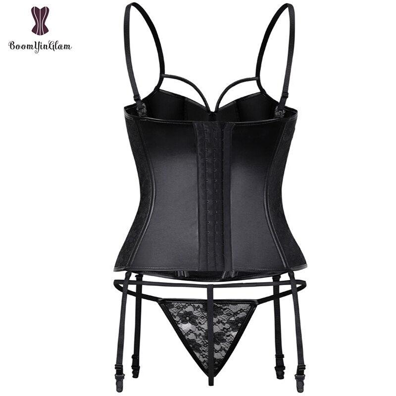 Faux Leather And Lace Corset Bustier - Your Shiny Clothes