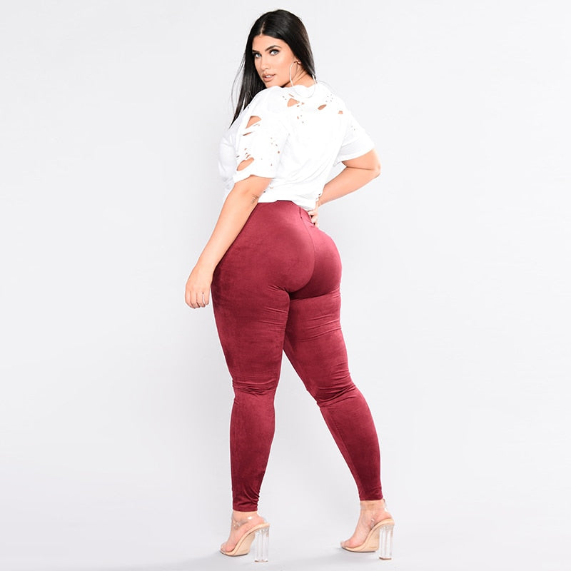 Plus Size High Waist Skinny Faux Suede Leather Leggings - Your Shiny Clothes