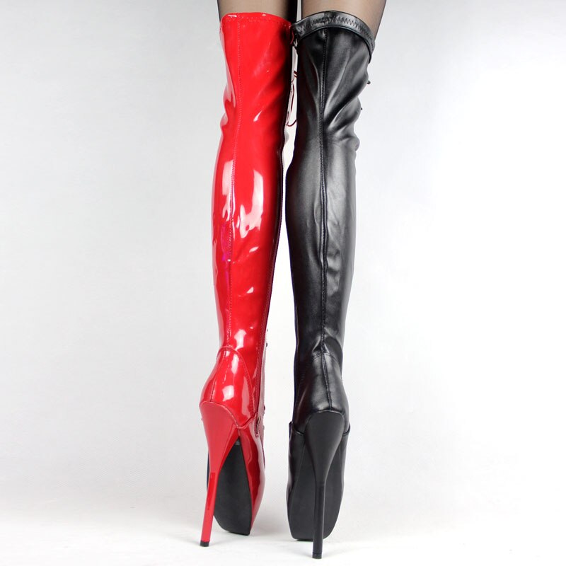 Extreme 18cm High Heel Over The Knee Lace Up Ballet Boots - Your Shiny Clothes