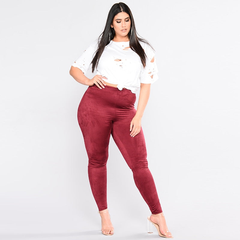 Plus Size High Waist Skinny Faux Suede Leather Leggings - Your Shiny Clothes